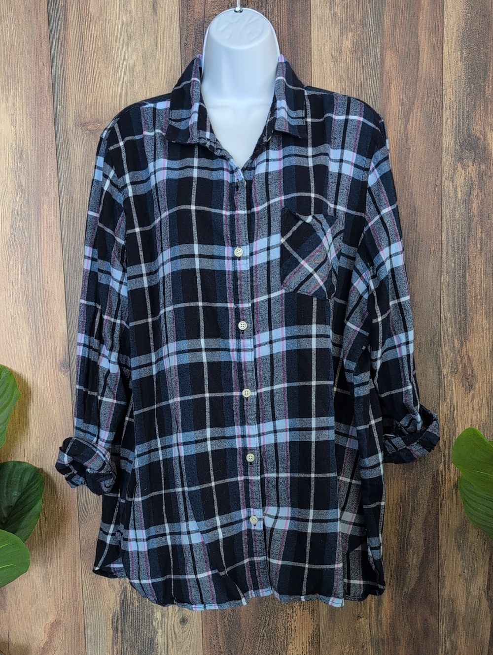 Old Navy The Tunic Shirt XXL Plaid Button-Down Shirt W303